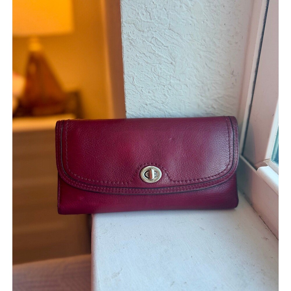 Coach F51765 Park Leather Turnlock Checkbook Wallet in Burgundy Red